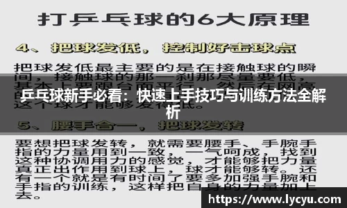 乒乓球新手必看：快速上手技巧与训练方法全解析